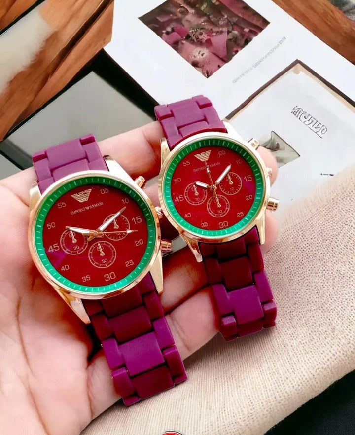 Couple Watch Rubber Chain Strap Puch Button Lock - My Store